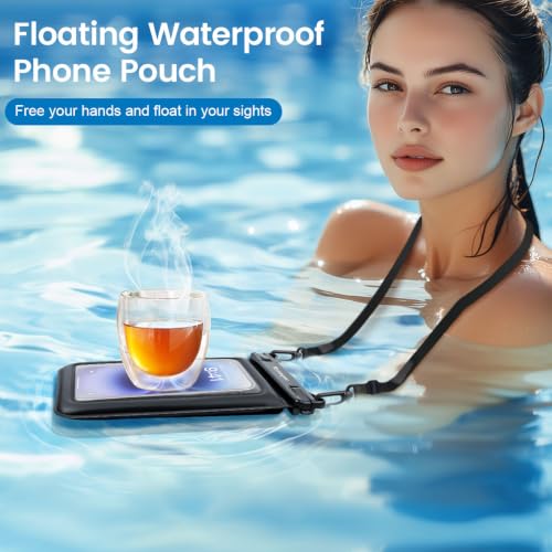 Rynapac Waterproof Phone Pouch Floating [Up to 8.5''], 2 Pack IPX8 Dry Bag | Touchscreen & Underwater Photography, Adjustable Lanyard, for iPhone 17 16 15 14 Pro Max, Gglaxy S25, Beach Cruise Essentials - color: Black + Black, size: Regular Size [8.5inch]