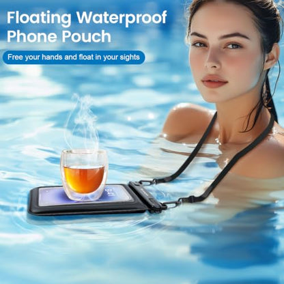 Rynapac Waterproof Phone Pouch Floating [Up to 8.5''], 2 Pack IPX8 Dry Bag | Touchscreen & Underwater Photography, Adjustable Lanyard, for iPhone 17 16 15 14 Pro Max, Gglaxy S25, Beach Cruise Essentials - color: Black + Black, size: Regular Size [8.5inch]