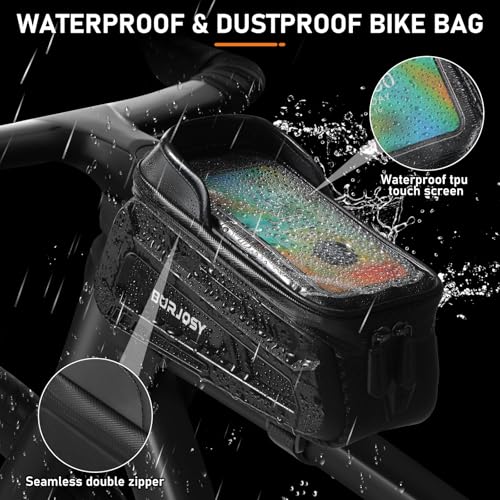 Bike Phone Front Frame Bag, Waterproof Bike Phone Holder Bag with TPU Touch-Screen & Sun-Visor, Bike Bag Accessories Compatible Phone Under 7”