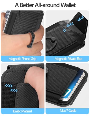 for Magsafe Wallet with Grip, 6-Card Holder; Stronger Magnetic Phone Wallet - color: Carbon Fiber