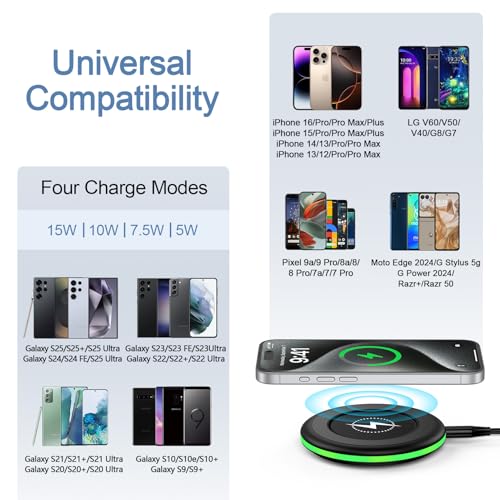 Samsung S25 Wireless Charger Fast Charging Pad Android Charger for Samsung Galaxy S26 S25 Ultra/S24/S23/S22/S21/S20/iPhone 17/16 Pro 15W Fast Wireless Phone Charger Station for Pixel 10 Pro XL/9/9a/8