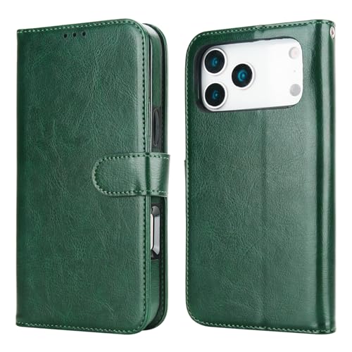 Bocasal Detachable Wallet Case Card Holder for iPhone 17 Pro Max Green | RFID Blocking Kickstand Card Slots Holder PU Leather Magnetic Shockproof Wrist Strap Removable Flip Protective Cover 6.9 inch - color: Green