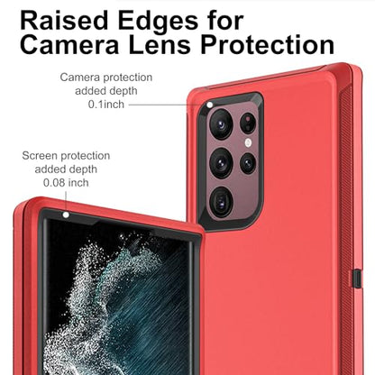 for Samsung Galaxy S22 Ultra Case with Self Healing Flexible TPU Screen Protector [2 Pack], 3 in 1 Full Body Shockproof Heavy Duty Case for Samsung S22 Ultra 5G (Red/Black) - color: Red/Black