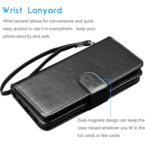 Tekcoo Wallet Case Compatible with iPhone 16 (6.1 inch) 2024 Luxury ID Cash Credit Card Slots Holder Carrying Pouch Folio Flip PU Leather Cover [Detachable Magnetic Hard Case] with Strap [Black] - color: Black, size: 16