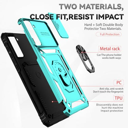 for Samsung Galaxy S20 FE 5G Case with Camera Lens Cover HD Screen Protector, Military-Grade Drop Tested Magnetic Ring Holder Kickstand Protective Phone Case for Samsung Galaxy S20 FE 5G (Mint) - color: Mint with camera cover Military-Grade 2nd gen