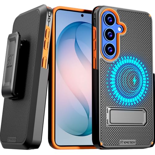 Designed for Samsung Galaxy S26 Case with Belt Clip Holster | Rugged Cover with Strong Magnet & Kickstand Heavy Duty Combo - Black & Orange - color: Black & Orange