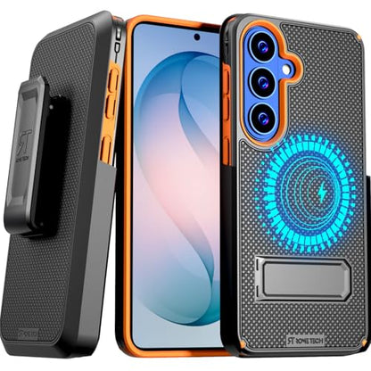 Designed for Samsung Galaxy S26 Case with Belt Clip Holster | Rugged Cover with Strong Magnet & Kickstand Heavy Duty Combo - Black & Orange - color: Black & Orange