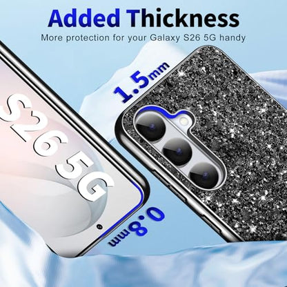 Galaxy S26 Glitter Case for Samsung Galaxy S26 5G Phone Case for Women Girls, Slim Ultra Thin Matte Back Shockproof Full Body Protective Cover for Samsung S26 5G, Crystal Bling Case, 2026 (Black) - color: Black