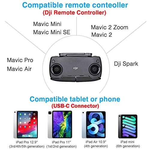 1FT Micro to USB C Remote Controller Cable for IPhone 17/16/15//Pro Max, DJI Mavic Mini, Mini SE, 2 Pro/Zoom,Mavic Air/Pro, Spark, DJI Drone to Tablet Cable OTG Data Cord Accessories (USB C Connector) - size: 1FT(12in), style: Micro to USB C