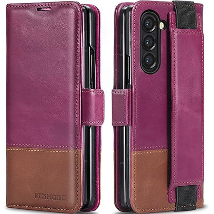 KEZiHOME Genuine Leather Wallet Case for Samsung Galaxy Z Fold 6 - color: Purple Brown, size: Galaxy Z Fold 6 Case