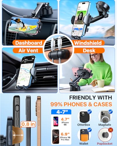 HTU 2026 Ultimate Best【True Military-Grade & Safety Cert】 Car Phone Holder - color: Leather Black