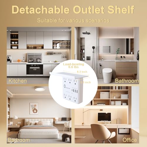 Overtop Power Charger with Shelf,Wall Outlet Extender,Surge Protector 1800J