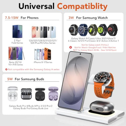 Wireless Charger for Samsung Charging Station, Foldable & Nightlight - color: white