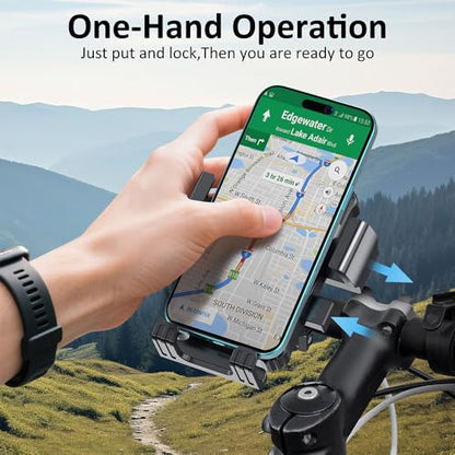 Bike Phone Holder, Handlebar Phone Mount for Bike and Motorcycle, Electric Scooter Mountain Bike, Adjustable Cell Phone Holder,Secure Holder for 4.7-6.8 Inch All Cell Phones