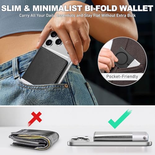 TUCCH for Magsafe Wallet, 6 Card Holders with RFID Blocking, Black & White | for iPhone 17/17e/16/15/14/13/12 Pro/Pro Max/Plus, Flip Card Case, Clear ID Window, Magnetic Closure, PU Leather - color: Black & White