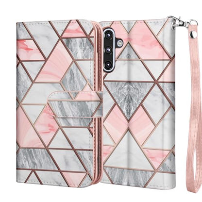 Njjex Galaxy A36 5G Case, for Samsung Galaxy A36 5G Wallet Case, [9 Card Slots] PU Leather ID Credit Holder Folio Flip [Detachable] Kickstand Magnetic Phone Cover & Lanyard for Samsung A36 [Marble] - color: Marble Pink
