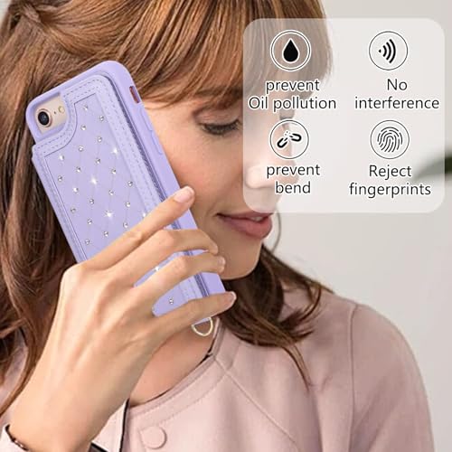 for iPhone 7/8/SE 2022/SE 2020 Wallet Case with Card Holder Slots and Strap, RFID Blocking Magnetic Flip Folio Cover, Crossbody Purse Protection Case with Kickstand,Purple Diamond - color: Purple Diamond, size: iPhone 7/8/SE 2022/SE 2020(6.6")