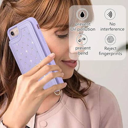 for iPhone 7/8/SE 2022/SE 2020 Wallet Case with Card Holder Slots and Strap, RFID Blocking Magnetic Flip Folio Cover, Crossbody Purse Protection Case with Kickstand,Purple Diamond - color: Purple Diamond, size: iPhone 7/8/SE 2022/SE 2020(6.6")