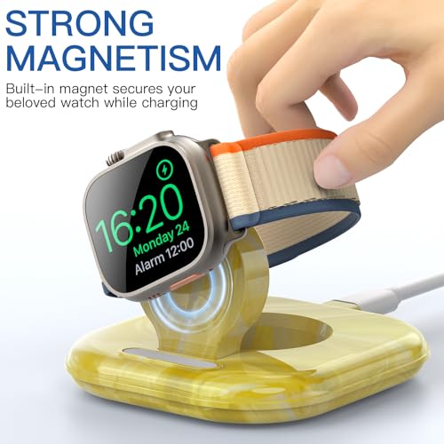 for Apple Watch Charger Stand, Magnetic Fast Charging Dock Portable Design - color: Marble Yellow
