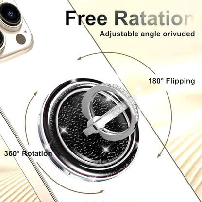 Black Sparkly Magnetic Ring Grip for MagSafe, Bling Phone Stand - color: Black