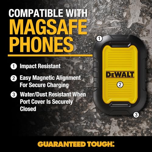 DEWALT Heavy Duty Magnetic Power Bank 5, 000mAh, Rugged, Wireless