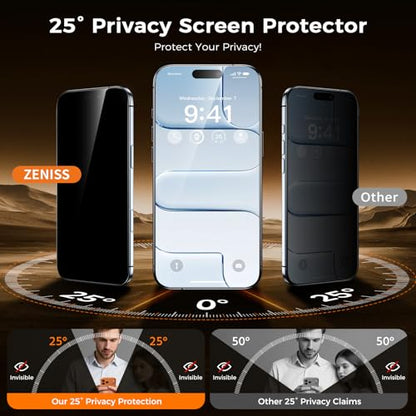 Zeniss NeverBreak 9H+ Hardness for iPhone Air Privacy Screen Protector 12FT Military Grade Protection (Scratch, Shatter, Drop Resistance) Tempered Glass Full Coverage 6.5", 2 Pack with De-Bubble Card - size: iPhone Air