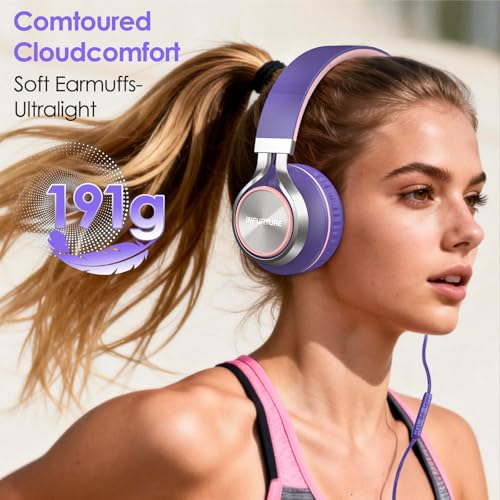 INFURTURE USB C Headphone for Kids & Adults Over-Ear Headphone with HD Mic - color: Pink-purple