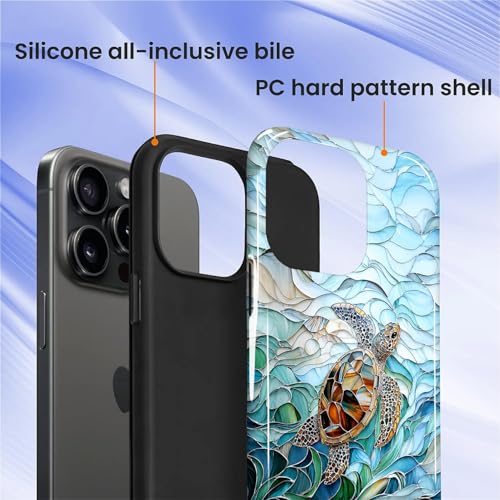 Case Compatible with iPhone 15 Pro, Cute Dual Layer Hybrid Phone Cover, Military Grade Drop Protection, Aesthetic Shockproof Phone Case for Women Girls, Stained Glass Sea Turtle - color: Stained Glass Sea Turtle, size: Iphone 15 Pro