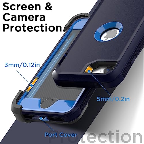 AICase for iPhone SE Case 3rd & 2nd Generation with Belt-Clip Holster, for iPhone SE 2022/2020 Case Built-in Screen Protector Heavy Duty Protective Full Body Rugged Phone Cover, Admiral Blue - color: Admiral Blue/Royal Blue+ Clip