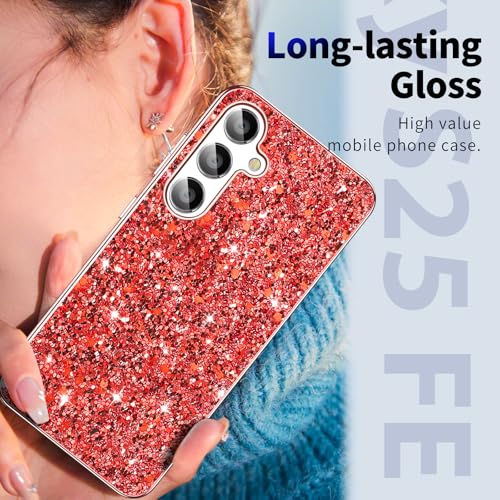 S25 FE Glitter Case for Samsung Galaxy S25 FE 5G Phone Case for Women Girls, Slim Ultra Thin Matte Back Shockproof Protective Cover for Samsung S25 FE 5G, Crystal Bling Case, 2025 (Red) - color: Red
