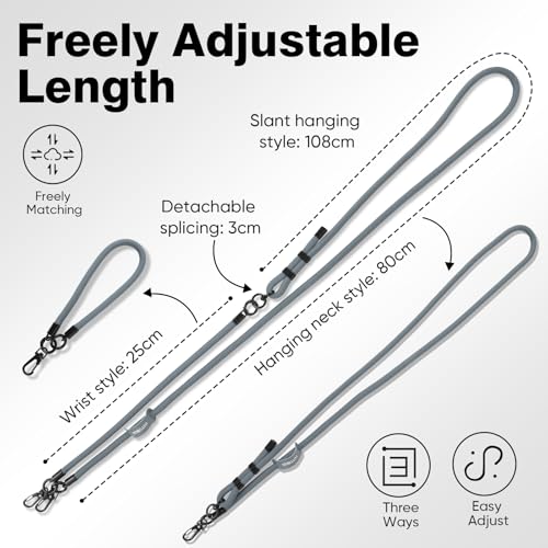 Phone Lanyard, Adjustable Wrist Strap, 2 Pads, Anti Theft Lanyard Crossbody, Multifunctional Cell Phone Neck Strap - color: Gray