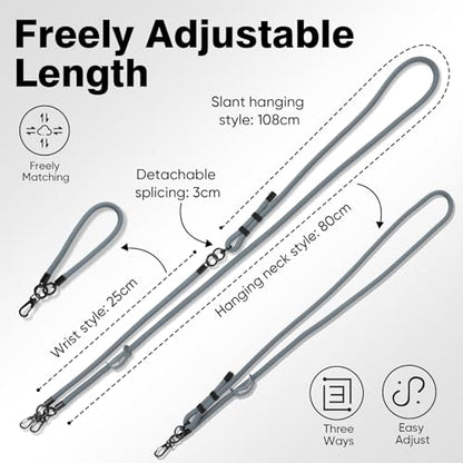 Phone Lanyard, Adjustable Wrist Strap, 2 Pads, Anti Theft Lanyard Crossbody, Multifunctional Cell Phone Neck Strap - color: Gray