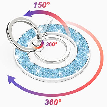 Magnetic Phone Ring Holder for magsafe, Glitter Magnetic Grip Compatible with iPhone 17 16 15 14 13 12 Pro max,Pro,Plus,Mini, Pixel 10 Series Mag Safe Accessories, Kickstand,Grey Blue - color: Glitter Grey Blue