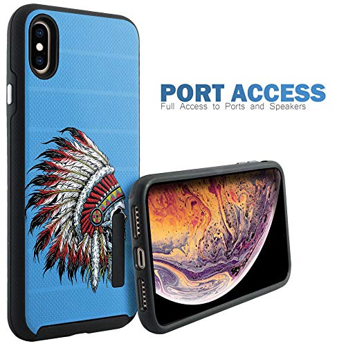 CasesOnDeck Case Compatible with [Apple iPhone X | iPhone Xs][Grip Tactical] iPhone Xs Hybrid Bump and Drop Protection Case Slim Fit Dual Layer Cover (Blue Tribal Skull) - color: Blue Tribal Skull