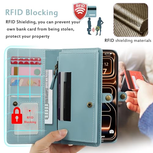 for Wallet Case Compatible with iPhone 17 Pro,Multi-Function Detachable 2 in 1 Magnetic iPhone 17 Pro Case Wallet,Flip Strap Zipper Card Holder Phone Case with Shoulder Straps (Blue) - color: Blue, size: iPhone 17 Pro