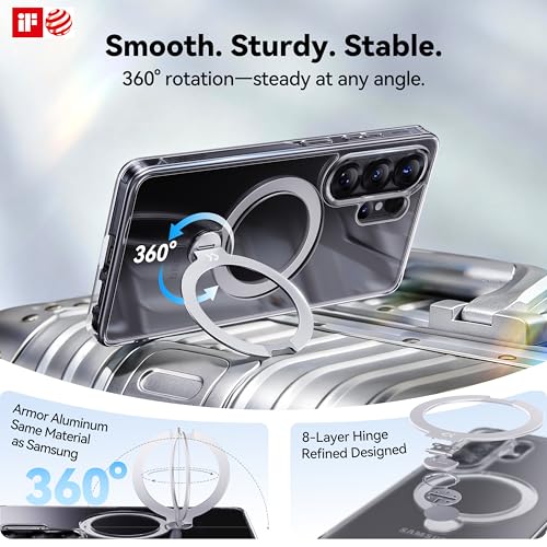 CASEKOO Clear for 26U Case with 360 Spin Magnetic Stand, Fit for MagSafe | 360 Spin Magnetic Stand, Fit for MagSafe, 18FT MIL-STD Protection, Invisible Ring Holder Phone Case - color: Optically Clear