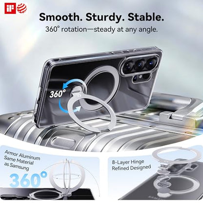CASEKOO Clear for 26U Case with 360 Spin Magnetic Stand, Fit for MagSafe | 360 Spin Magnetic Stand, Fit for MagSafe, 18FT MIL-STD Protection, Invisible Ring Holder Phone Case - color: Optically Clear