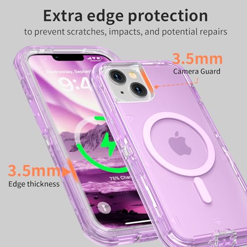 Follaroma Magnetic for iPhone 14 Case, Heavy Duty Phone Cases, Purple, 6.1" | Compatible with MagSafe, Heavy Duty Shock proof Protection, Military-Grade Anti-Drop, Dual Layer Transparent Protective Cover - color: Purple, size: iPhone 14 6.1''