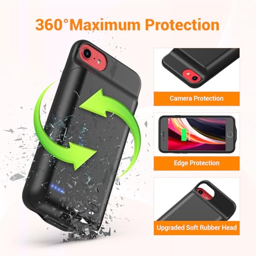 Battery Case for iPhone 8/7/6s/6/SE 3/SE 2 (4.7-inch) High Capacity 7000mAh | Rechargeable Battery Pack Charger Case with External Charging Function and Tempered Glass Screen Protector