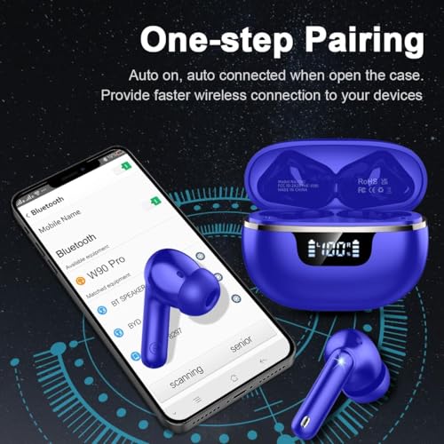 Wireless Earbuds, Bluetooth 5.4 Headphones 50H Playtime Ear Buds Earphones - color: Blue