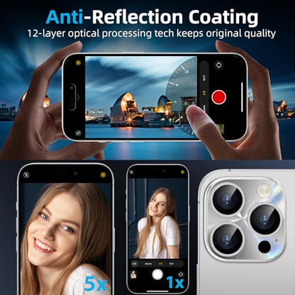 YWXTW Camera Lens Protector for iPhone 15 Pro Max/iPhone 15 Pro, [Lithography Laser Gradient] [5X Strengthen] Tempered Glass Screen Protector Metal Ring Back Camera Lens Cover (Silver Titanium) - color: Silver Titanium