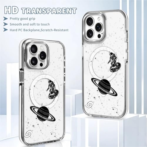 Magnetic Case for iPhone 14 Pro Design On Clear Base, Compatible with MagSafe, Slim Protective Soft TPU Bumper Phone Cover Women Girls Case Astronaut Galaxy Earth Cycling - color: Astronaut Galaxy Earth Cycling, size: iPhone 14 Pro