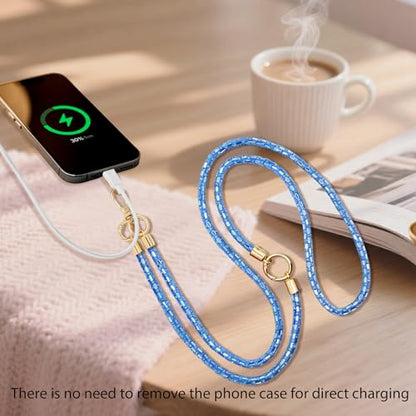 Crystal Phone Lanyard Crossbody Adjustable Rhinestone Anti-Theft Phone Strap Crossbody Cell Phone Neck Strap for Women - color: Blue