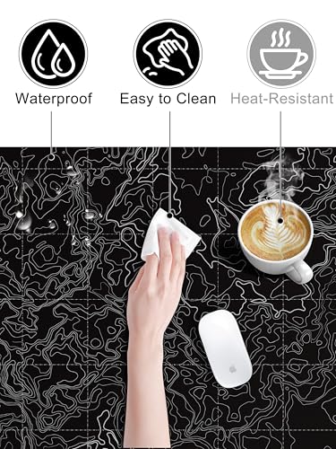 Mouse Pad with Wireless Charging, Large Desk Mat, Black Topographic Map #3 - color: Black Topographic Map #3