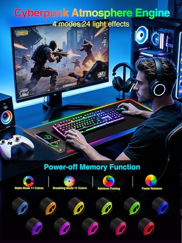 Magnetic Wireless Charging Mouse Pad Gaming, 31.5"x15.8" Large Desk Mat - color: RGB-31.5"x15.8"-Mag