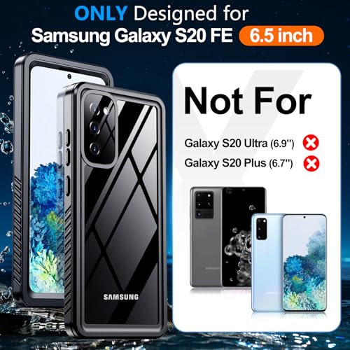 xiwxi for Samsung Galaxy S20 FE Case Waterproof,[IPX8 Underwater Case][Full Body Shockproof & Military Dropproof] Clear Sound Quality Built-in Screen Protector for Samsung S20 FE 6.5 inch-Black - size: For Samsung S20 FE-6.5"