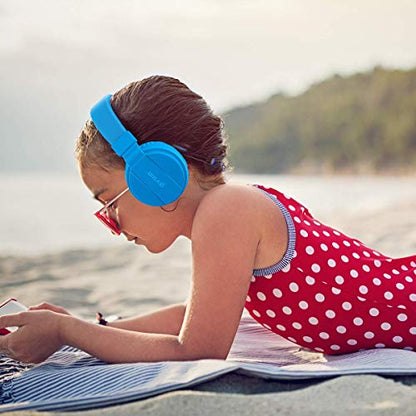 Kids Headphones, Gorsun Lightweight Stereo Wired Children's Headsets for Kids Adults Adjustable Headband Toddler Headset for Smartphones Computer Pad Earphones - color: Blue
