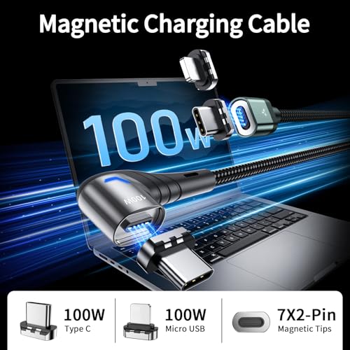 100W Magnetic Charging Cable,Magnetic Right Angle USB C Cable,480Mbps Data Transfer,5A Fast Charging,Compatible with USB C Device - color: Blackgreen, size: 1.2M+1.5M+1.5M+2M