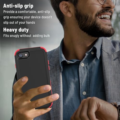 X-belmox Heavy Duty Phone Case for iPhone SE 2022 (3rd Gen) with Glass Screen Protector, 3 in 1 iPhone SE 2020 Case [Shockproof] Rugged Protective [Drop Proof] iPhone 7/8 case 4.7" - Black/Red - color: Black/Red