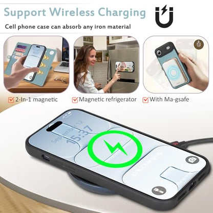for Wallet Case Compatible with iPhone 17 Air,Multi-Function Detachable 2 in 1 Magnetic iPhone 17 Air Case Wallet,Flip Strap Zipper Card Holder Phone Case with Shoulder Straps (Blue) - color: Blue, size: iPhone 17Air